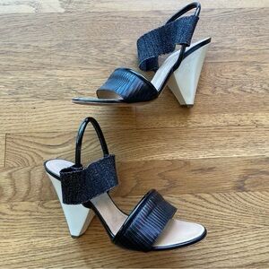 Proenza Schouler Black White Open Toe Wedge Sandal size 8.5